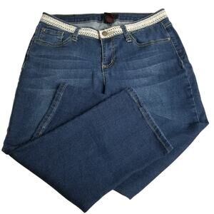 Earl Blue Denim Jeans Crochet Pocket & Waist Accent Crop Nice! Size 10 P